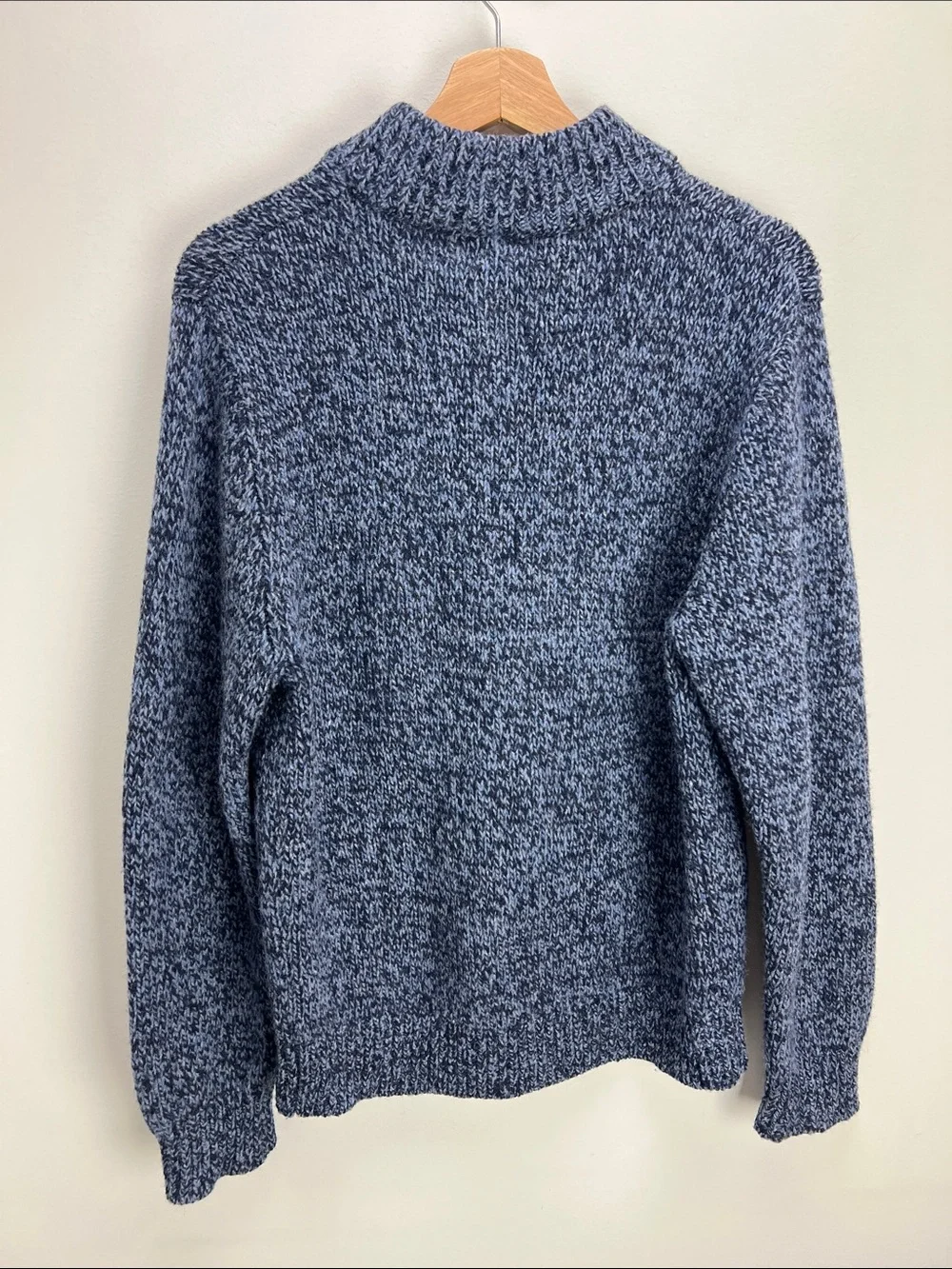 Vintage L.L. Bean Classic Ragg Wool Sweater Henley Blue Lambswool Mens Small